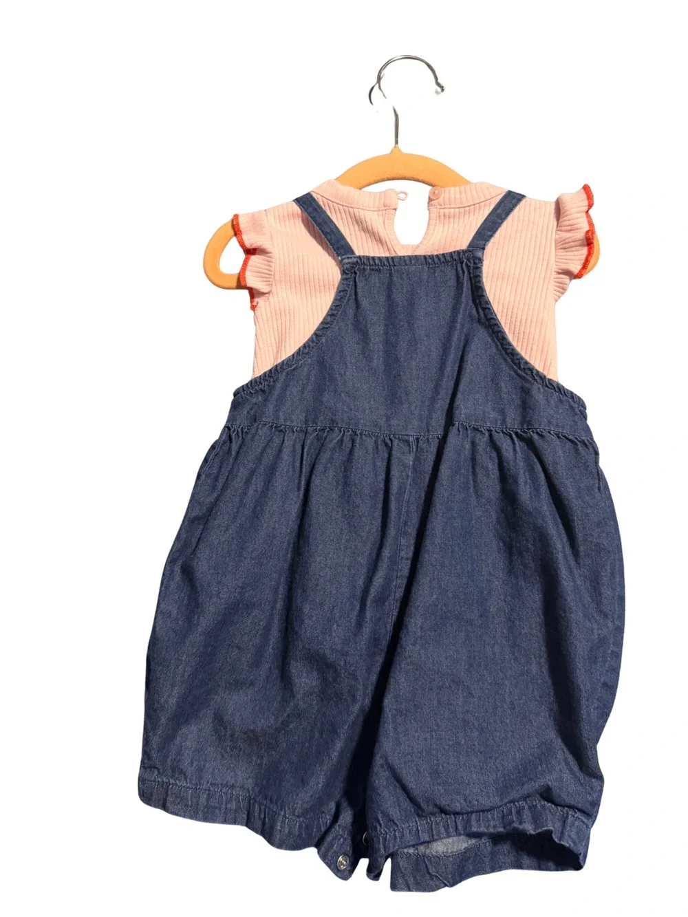 Carter's Pink Ruffled Top with Blue Denim Button Romper